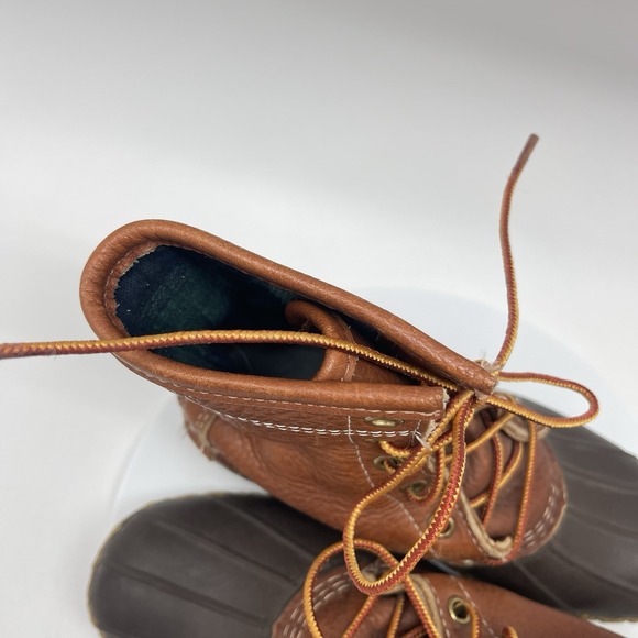 LL Bean Bean Boots Womens 6 Brown Leather Plaid Lined Duck Waterproof USA - Picture 8 of 11